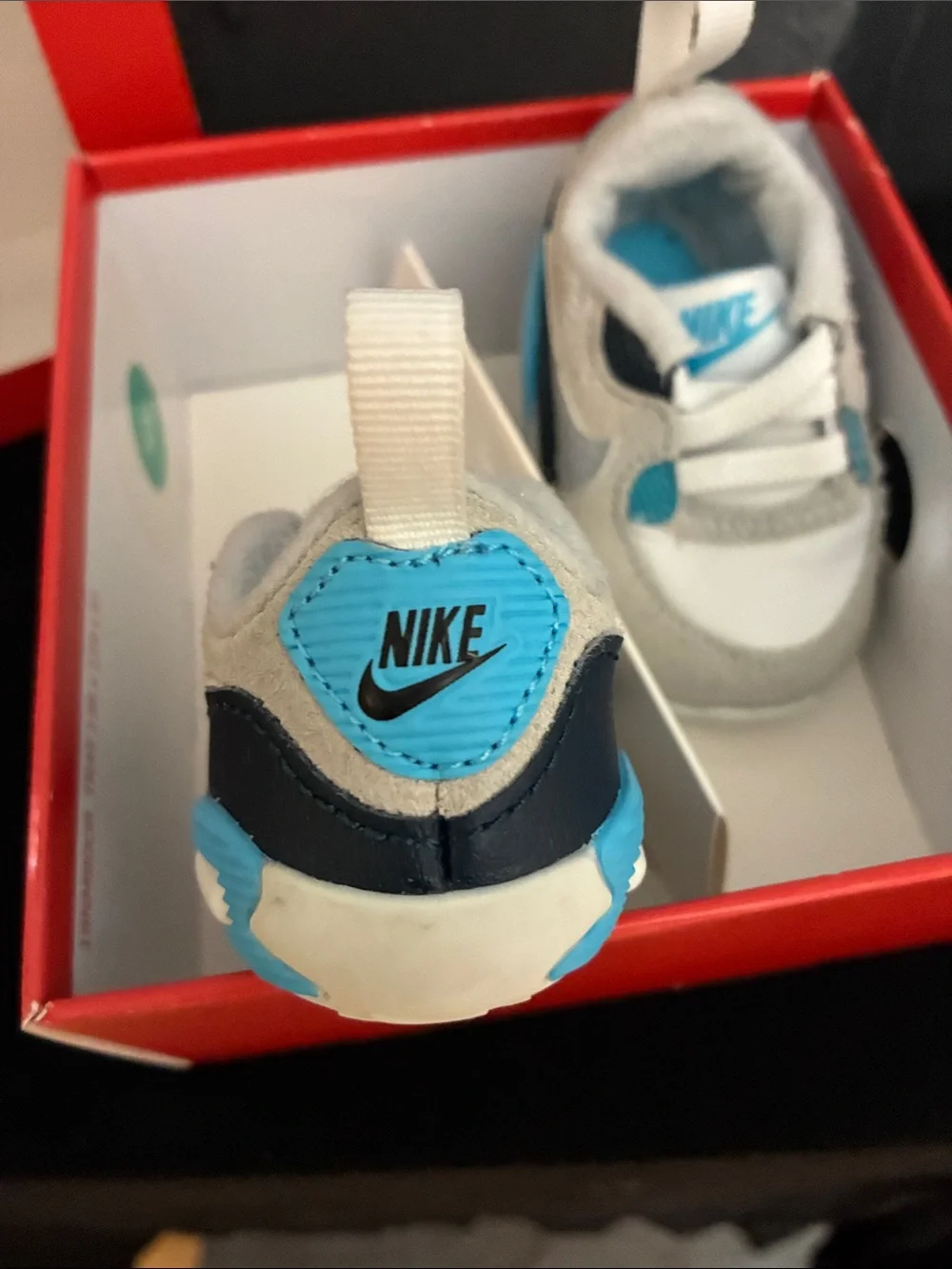 Nike Baby White & Teal Crib Sneakers